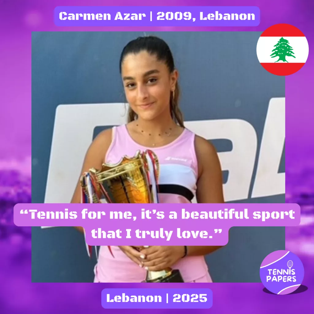 Carmen Azar 2009, Lebanon 🇱🇧 | Tennis junior interview, Aug 2025 2 Tennis Papers profile Carmen Azar 2009 Lebanon Tennis junior girl 1